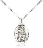Sterling Silver Guardian Angel Pendant, Sterling Silver Lite Curb Chain, 7/8" x 1/2"