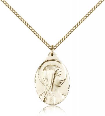 Gold Filled Sorrowful Mother Pendant, Gold Filled Lite Curb Chain, 7/8" x 1/2"