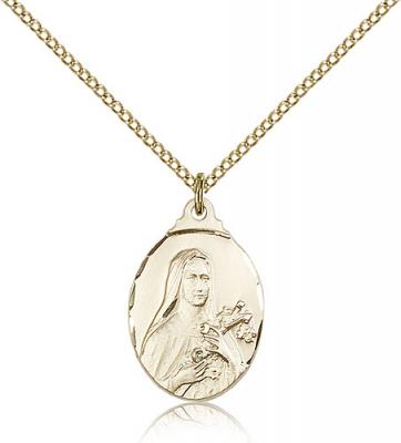 Gold Filled St. Theresa Pendant, Gold Filled Lite Curb Chain, 7/8" x 1/2"