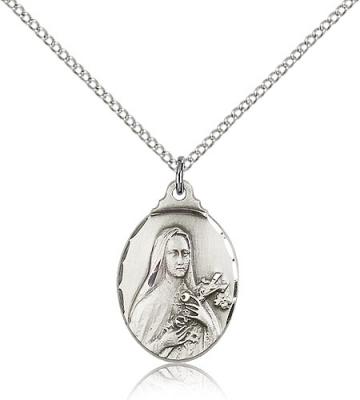 Sterling Silver St. Theresa Pendant, Sterling Silver Lite Curb Chain, 7/8" x 1/2"