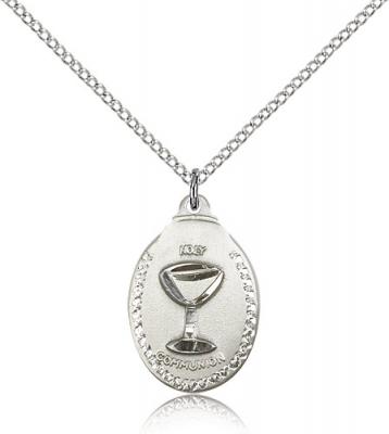 Sterling Silver Communion Pendant, Sterling Silver Lite Curb Chain, 7/8" x 1/2"