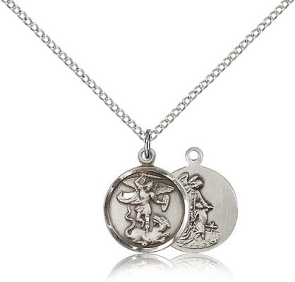 Sterling Silver St. Michael the Archangel Pendant, Sterling Silver Lite Curb Chain, 5/8" x 1/2"