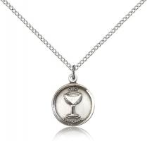 Sterling Silver Communion Pendant, Sterling Silver Lite Curb Chain, 5/8" x 1/2"