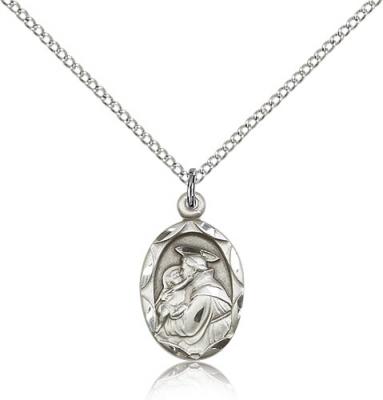 Sterling Silver St. Anthony of Padua Pendant, Sterling Silver Lite Curb Chain, 3/4" x 3/8"