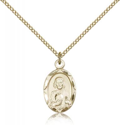 Gold Filled St. Jude Pendant, Gold Filled Lite Curb Chain, 3/4" x 3/8"