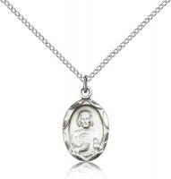 Sterling Silver St. Jude Pendant, Sterling Silver Lite Curb Chain, 3/4" x 3/8"