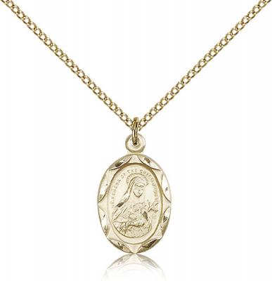 Gold Filled St. Theresa Pendant, Gold Filled Lite Curb Chain, 3/4" x 3/8"