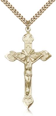 Gold Filled Crucifix Pendant, Stainless Gold Heavy Curb Chain, 1 7/8" x 1 1/8"