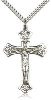 Sterling Silver Crucifix Pendant, Stainless Silver Heavy Curb Chain, 1 7/8" x 1 1/8"