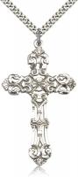 Sterling Silver Cross Pendant, Stainless Silver Heavy Curb Chain, 2 1/8" x 1 1/4"