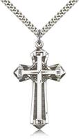 Sterling Silver Cross Pendant, Stainless Silver Heavy Curb Chain, 1 5/8" x 7/8"