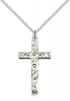 Sterling Silver Cross Pendant, Sterling Silver Lite Curb Chain, 1 1/4" x 3/4"