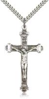 Sterling Silver Crucifix Pendant, Stainless Silver Heavy Curb Chain, 1 7/8" x 1"