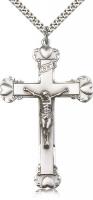 Sterling Silver Crucifix Pendant, Stainless Silver Heavy Curb Chain, 2 3/8" x 1 3/8"