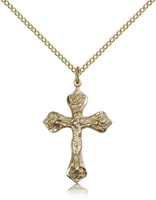 Gold Filled Crucifix Pendant, Gold Filled Lite Curb Chain, 1" x 5/8"