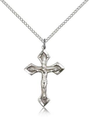 Sterling Silver Crucifix Pendant, Sterling Silver Lite Curb Chain, 1 1/8" x 3/4"