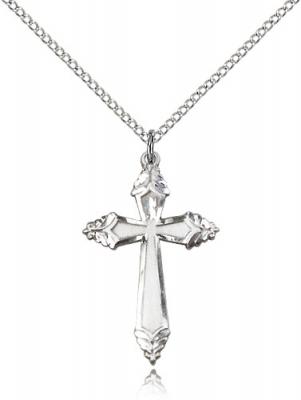 Sterling Silver Cross Pendant, Sterling Silver Lite Curb Chain, 1 1/8" x 5/8"