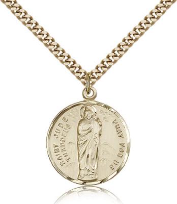Gold Filled St. Jude Pendant, Stainless Gold Heavy Curb Chain, 7/8" x 3/4"