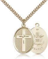 Gold Filled Cross / Army Pendant, Stainless Gold Heavy Curb Chain, 1 1/8" x 3/4"
