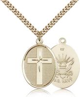 Gold Filled Cross / Navy Pendant, Stainless Gold Heavy Curb Chain, 1 1/8" x 3/4"