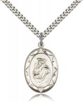 Sterling Silver St. Anthony Pendant, Stainless Silver Heavy Curb Chain, 1" x 5/8"