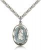 Sterling Silver Our Lady of Guadalupe Pendant, Stainless Silver Heavy Curb Chain, 1" x 5/8"