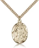 Gold Filled Guardian Angel Pendant, Stainless Gold Heavy Curb Chain, 1" x 5/8"
