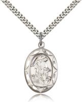 Sterling Silver Guardian Angel Pendant, Stainless Silver Heavy Curb Chain, 1" x 5/8"
