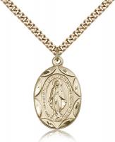 Gold Filled Miraculous Pendant, Stainless Gold Heavy Curb Chain, 1" x 5/8"