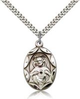 Sterling Silver Scapular Pendant, Stainless Silver Heavy Curb Chain, 1" x 5/8"