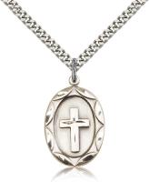 Sterling Silver Cross Pendant, Stainless Silver Heavy Curb Chain, 1" x 5/8"