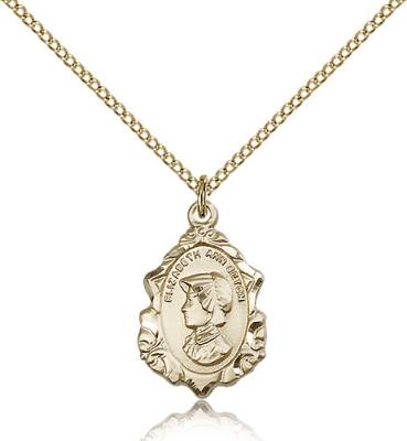 Gold Filled St. Elizabeth Ann Seton Pendant, Gold Filled Lite Curb Chain, 3/4" x 1/2"