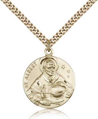 Gold Filled St. Albert the Great Pendant, Stainless Gold Heavy Curb Chain, 1" x 7/8"