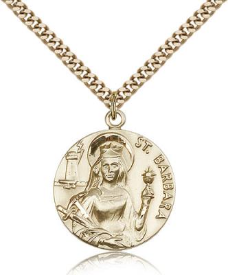 Gold Filled St. Barbara Pendant, Stainless Gold Heavy Curb Chain, 1" x 7/8"