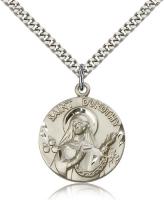 Sterling Silver St. Dorothy Pendant, Stainless Silver Heavy Curb Chain, 1" x 7/8"