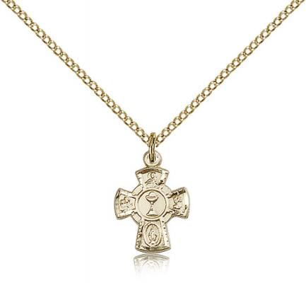 Gold Filled 5-Way / Chalice Pendant, Gold Filled Lite Curb Chain, 5/8" x 3/8"
