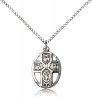 Sterling Silver 5-Way / Holy Spirit Pendant, Sterling Silver Lite Curb Chain, 3/4" x 1/2"