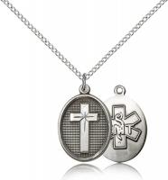 Sterling Silver Cross / Emt Pendant, Sterling Silver Lite Curb Chain, 3/4" x 1/2"