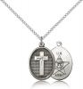 Sterling Silver Cross / Army Pendant, Sterling Silver Lite Curb Chain, 3/4" x 1/2"