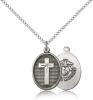 Sterling Silver Cross / Marines Pendant, Sterling Silver Lite Curb Chain, 3/4" x 1/2"
