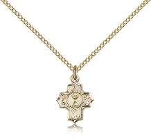 Gold Filled Communion 5-Way Pendant, Gold Filled Lite Curb Chain, 1/2" x 3/8"