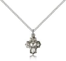 Sterling Silver Communion 5-Way Pendant, Sterling Silver Lite Curb Chain, 1/2" x 3/8"