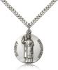 Sterling Silver St. Stephen Pendant, Stainless Silver Heavy Curb Chain, 1" x 7/8"