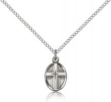 Sterling Silver Cross Pendant, Sterling Silver Lite Curb Chain, 1/2" x 3/8"
