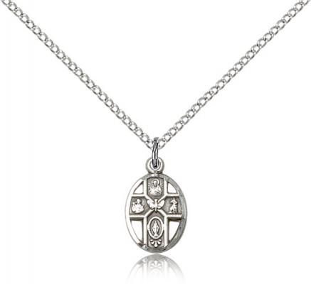 Sterling Silver 5-Way Pendant, Sterling Silver Lite Curb Chain, 1/2" x 3/8"