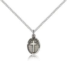 Sterling Silver Friend In Jesus Cross Pendant, Sterling Silver Lite Curb Chain, 1/2" x 1/4"