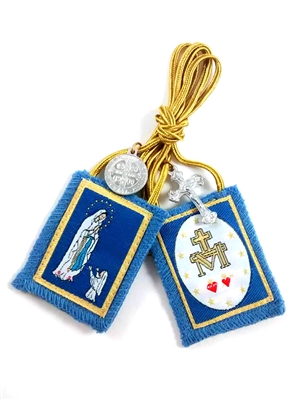 G: Our Lady of Lourdes Brown Scapular with Gold Cord