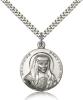 Sterling Silver St. Louise Pendant, Stainless Silver Heavy Curb Chain, 1" x 7/8"