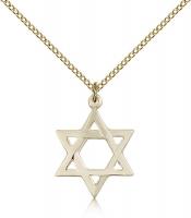 Gold Filled Star of David Pendant, Gold Filled Lite Curb Chain, 7/8" x 5/8"
