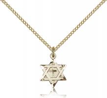 Gold Filled Star of David W/ Cross Pendant, Gold Filled Lite Curb Chain, 1/2" x 3/8"
